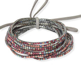 97761, HEMATITE PLATIED WITH COLORFUL PAVE RHINESTONE MULTI LAYERED STRETCH BRACELET SET