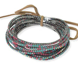 97761, HEMATITE PLATIED WITH COLORFUL PAVE RHINESTONE MULTI LAYERED STRETCH BRACELET SET