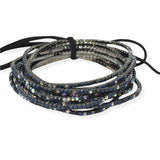 97761, HEMATITE PLATIED WITH COLORFUL PAVE RHINESTONE MULTI LAYERED STRETCH BRACELET SET