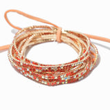 97761, GOLD PLAITING WITH MULTI TONES PAVE RHINESTONE MULTI LAYERED STRETCH BRACELET SET