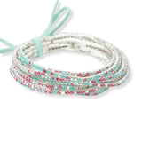 97761, SILVER PLATED WITH COLORFUL PAVE RHINESTONE MULTI LAYERED STRETCH BRACELET SET
