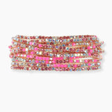 97761, GOLD PLAITING WITH PINK TONES PAVE RHINESTONE MULTI LAYERED STRETCH BRACELET SET