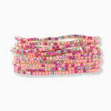 97761, GOLD PLAITING WITH PINK TONES PAVE RHINESTONE MULTI LAYERED STRETCH BRACELET SET