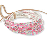 97761, SILVER PLATED WITH COLORFUL PAVE RHINESTONE MULTI LAYERED STRETCH BRACELET SET