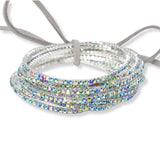 97761, SILVER PLATED WITH COLORFUL PAVE RHINESTONE MULTI LAYERED STRETCH BRACELET SET