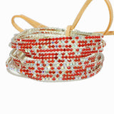 97761, SILVER PLATED WITH COLORFUL PAVE RHINESTONE MULTI LAYERED STRETCH BRACELET SET