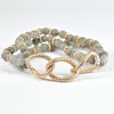 97762, TEXTURED CHAIN ACCENT BEADED STRETCH BRACELET