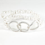97763, TEXTURED CHAIN ACCENT FRESHWATER PEARL STRETCH BRACELET