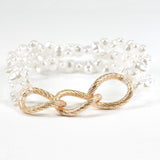 97763, TEXTURED CHAIN ACCENT FRESHWATER PEARL STRETCH BRACELET