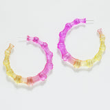 97769, TWO TONE ACRYLIC BAMBOO HOOP EARRING