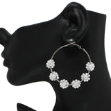 97781, FLOWER PEARL ACCENT ROUND HOOP EARRING