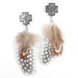 97835, WESTERN CROSS WITH FEATHER DROP EARRING