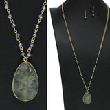 97854, NATURAL CUT SEMI PRECIOUS STONE LONG PENDANT NECKLACE