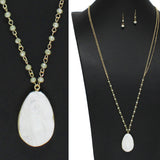 97854, NATURAL CUT SEMI PRECIOUS STONE LONG PENDANT NECKLACE