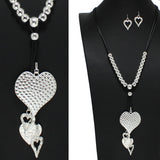 97857, TEXTURED HEART CHARM LONG NECKLACE