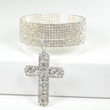 97880, CROSS CHARM PAVE RHINESTONE CUFF BRACELET