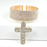 97880, CROSS CHARM PAVE RHINESTONE CUFF BRACELET