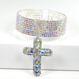 97880, CROSS CHARM PAVE RHINESTONE CUFF BRACELET