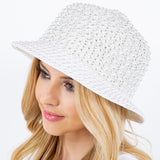 97885, PEARL STUDDED RHINESTONE STRAW BUCKET HAT