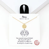 97919, GOLD DIPPED, "ARIES" DAINTY CUBIC ZIRCONIA CHARM PENDANT NECKLACE