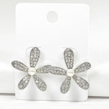97930, FLOWER RHINESTONE WITH PEARL STUD EARRING