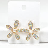 97930, FLOWER RHINESTONE WITH PEARL STUD EARRING
