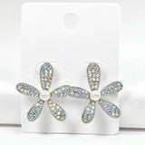 97930, FLOWER RHINESTONE WITH PEARL STUD EARRING