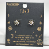 97950, GOLD DIPPED, DAINTY FLOWER CUBIC ZIRCONIA STUD EARRING