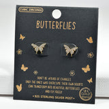 97953, GOLD DIPPED, DAINTY BUTTERFLY CUBIC ZIRCONIA STUD EARRING