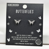 97953, GOLD DIPPED, DAINTY BUTTERFLY CUBIC ZIRCONIA STUD EARRING