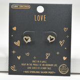 97954, GOLD DIPPED, DAINTY HEART CUBIC ZIRCONIA STUD EARRING