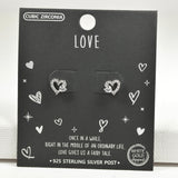 97954, GOLD DIPPED, DAINTY HEART CUBIC ZIRCONIA STUD EARRING