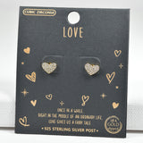 97955, WHITE GOLD DIPPED, DAINTY HEART CUBIC ZIRCONIA STUD EARRING