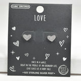 97955, WHITE GOLD DIPPED, DAINTY HEART CUBIC ZIRCONIA STUD EARRING