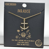 97957, GOLD DIPPED, ANCHOR CUBIC ZIRCONIA PENDANT NECKLACE
