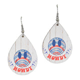 97960, "HOWDY" USA SMILE HAPPY FACE TEARDROP WOOD EARRING