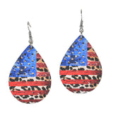97961, USA AMERICAN FLAG TEARDROP WOOD EARRING