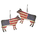 97963, USA AMERICAN FLAG COW WOOD EARRING