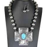 97979, WESTERN CROSS WITH NAVAJO BEADED NECKLACE
