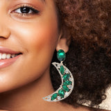 97989, CRESCENT MOON RHINESTONE EVENING DANGLE EARRING
