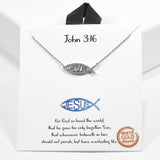 97997, GOLD DIPPED, "JOHN 3:16" JESUS ICHTHYS CUBIC ZIRCONIA NECKLACE