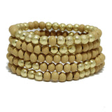 98014, TEXTURED BALL WITH WOOD BEADED MULTI LAYERED STRETCH BRACELET
