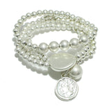 98015, COIN CHARM MULTI LAYERED BALL BEADED STRETCH BRACELET