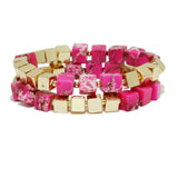 98016, SQUARE MULTI LAYERED BEADED STRETCH BRACELET
