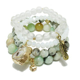 98017, SEMI PRECIOUS STONE CHARM MULTI LAYERED STRETCH BRACELET