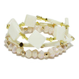 98018, GEOMETRIC SEMI PRECIOUS STONE MULTI LAYERED STRETCH BRACELET