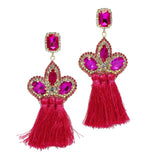 98022, CROWN RHINESTONE WITH TASSEL EARRING
