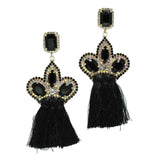 98022, CROWN RHINESTONE WITH TASSEL EARRING