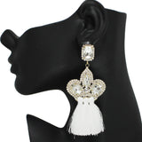 98022, CROWN RHINESTONE WITH TASSEL EARRING
