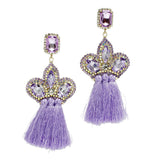 98022, CROWN RHINESTONE WITH TASSEL EARRING